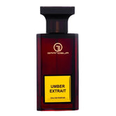 Rectangular parfum Umber Extract fles met zwarte dop en gele label